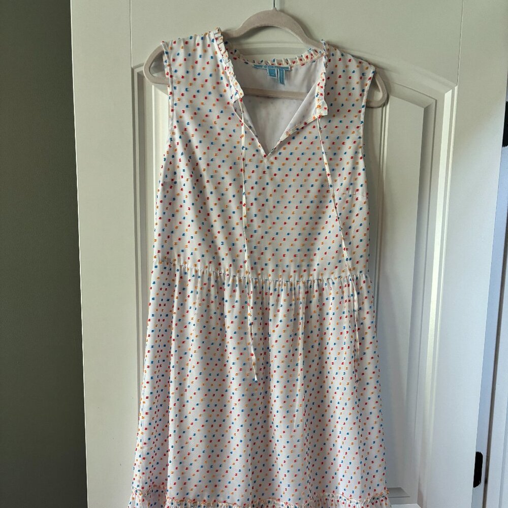 Draper James Cream Midi Dress with Multicolor Polka Dots